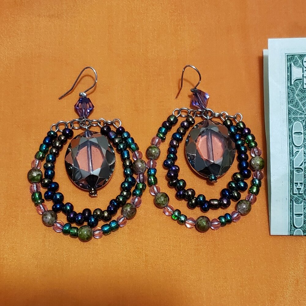Multi Color Beaded Drop Earrings.